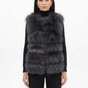 GILET IN RITAGLI DI VOLPE PETROLIO